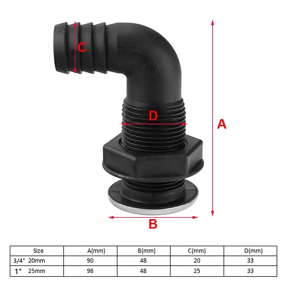 Nylon Plastic Thru Hull Bilge Fitting With Stainless steel Rim Bilge Pump Aerator Hose Boat Marine Yacht Sail RV Accessories