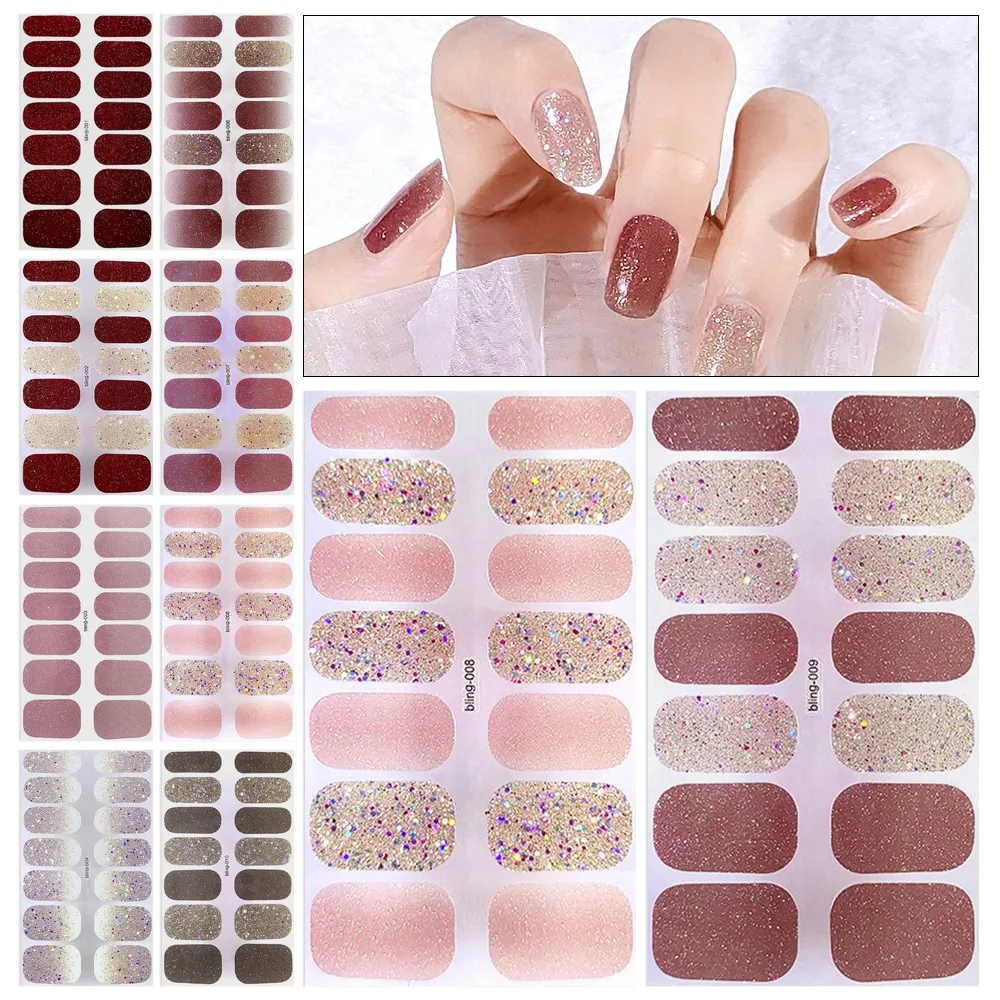 Glittering French Nail Decals 3D Nails Polish Wraps Waterproof Gel Full Nail Wraps No Damage to Nails Nail Art
