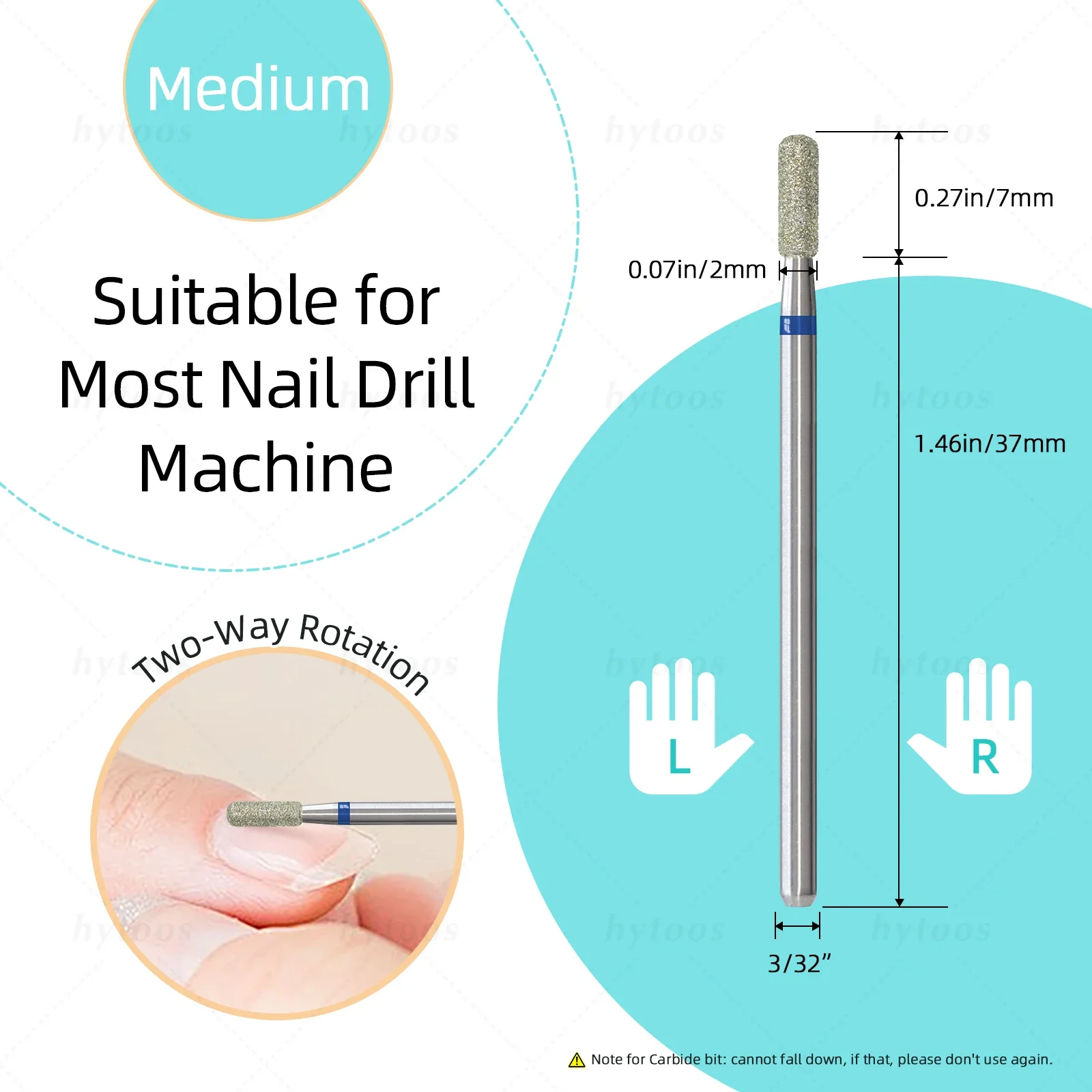 HYTOOS Rounded Top Cuticle Nail Drill Bits Professional Diamond Russian Nail Bit Safety Under Nail Dead Skin Cleaner Burr Tools