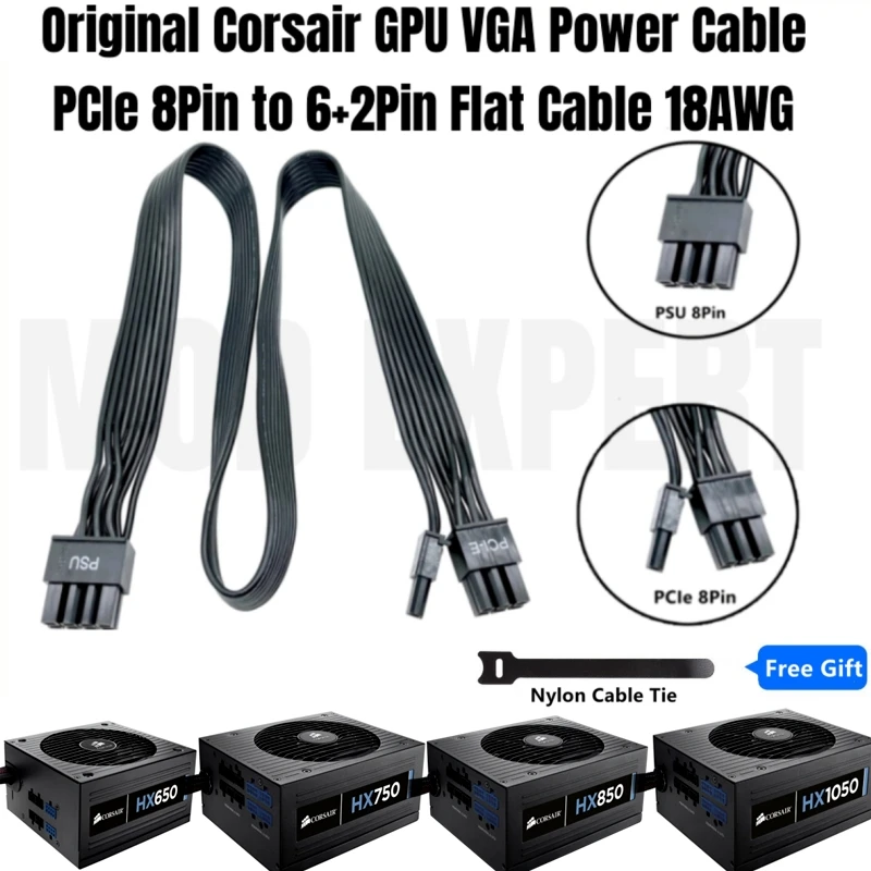 Original CORSAIR PCIe 8Pin 6+2Pin VGA GPU Power Cable 650mm 18AWG for HX1050 HX850 HX750 HX650 Gold Modular Power Supply Unit