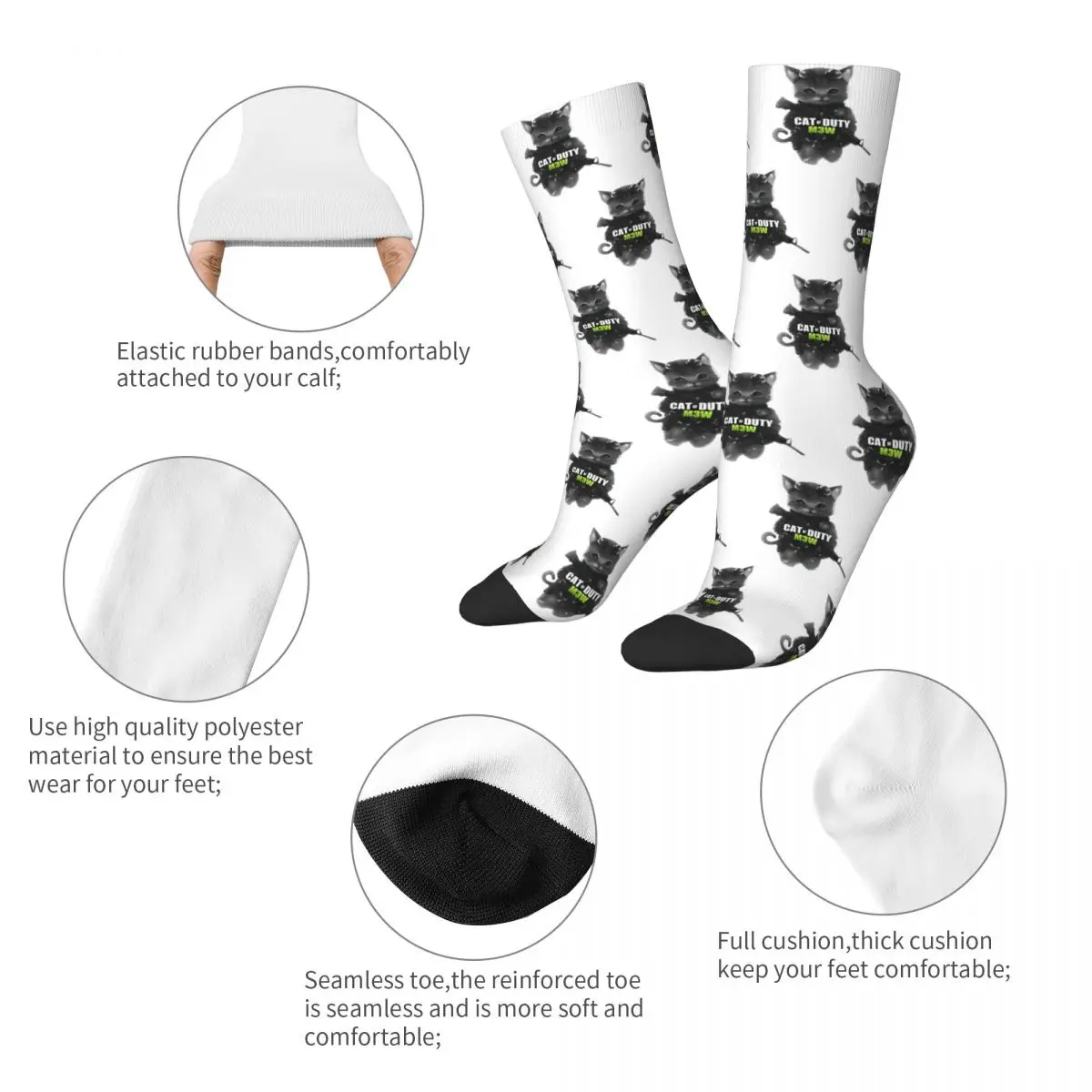 Autumn Winter Funny Men's Women's Cat Call Of Dutys Socks Game Breathable Soccer Socks