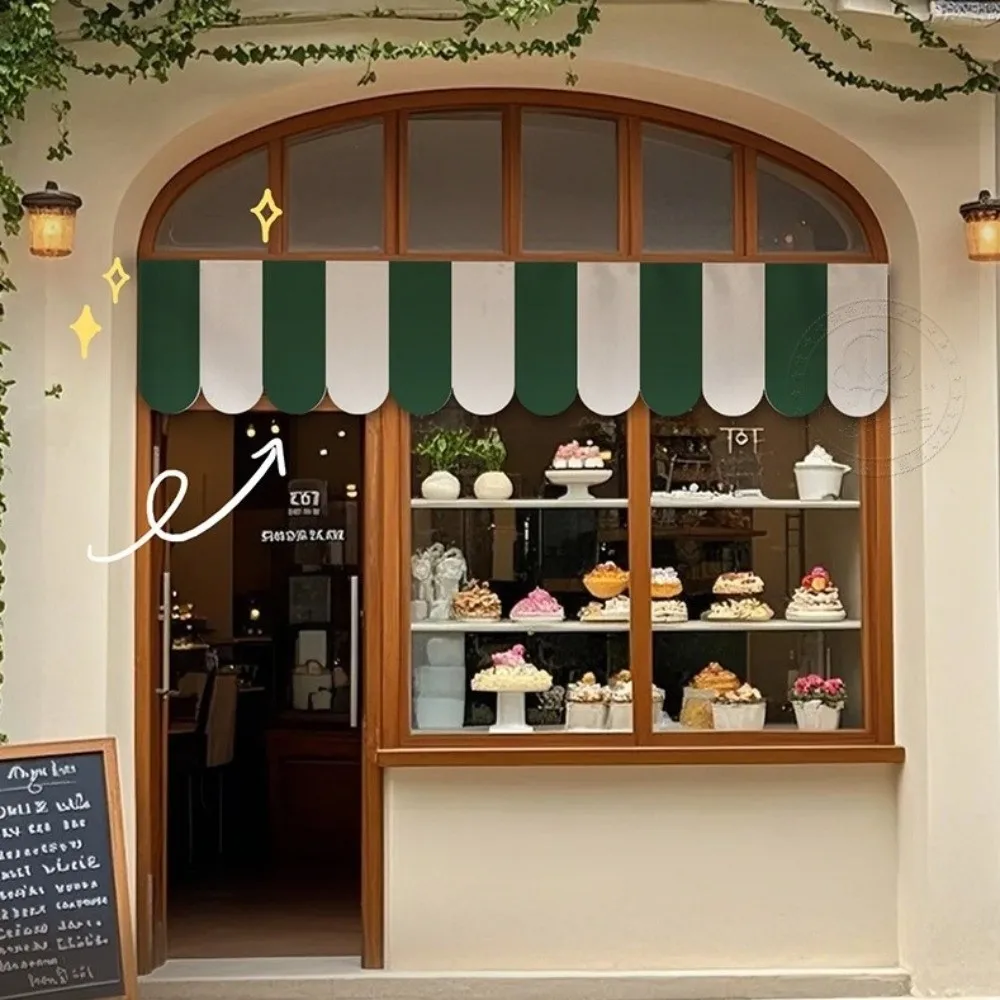 No Drill Striped Half Curtain Sun Shade Magic Sticker Decorative Awning Valance Removable Easy Install Triangle Flag