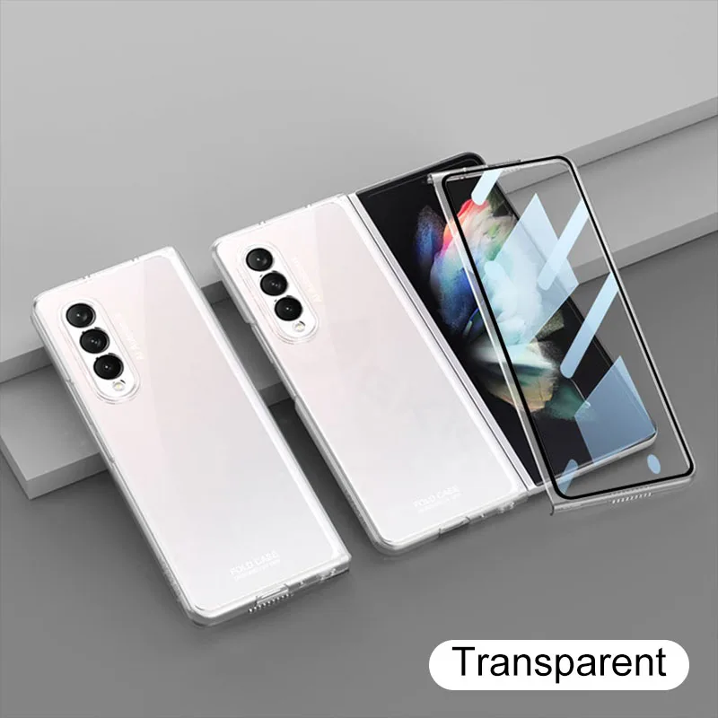 Luxury Plating Screen Glass Case For Samsung Galaxy Z Fold 3 Camera Protection Hard Plastic Cover For Galaxy Z Fold 3 4 Cases