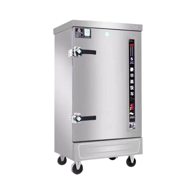 Commercial Stainless Steel Rice Steamer Cabinet Electric/Gas Auto Water Refill Anti-Scald Handle Pressure Relief Valve