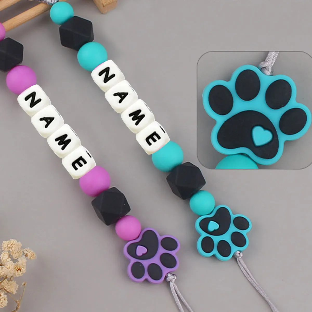 Personalized Dog Paw Pattern Colorful Name Keychain