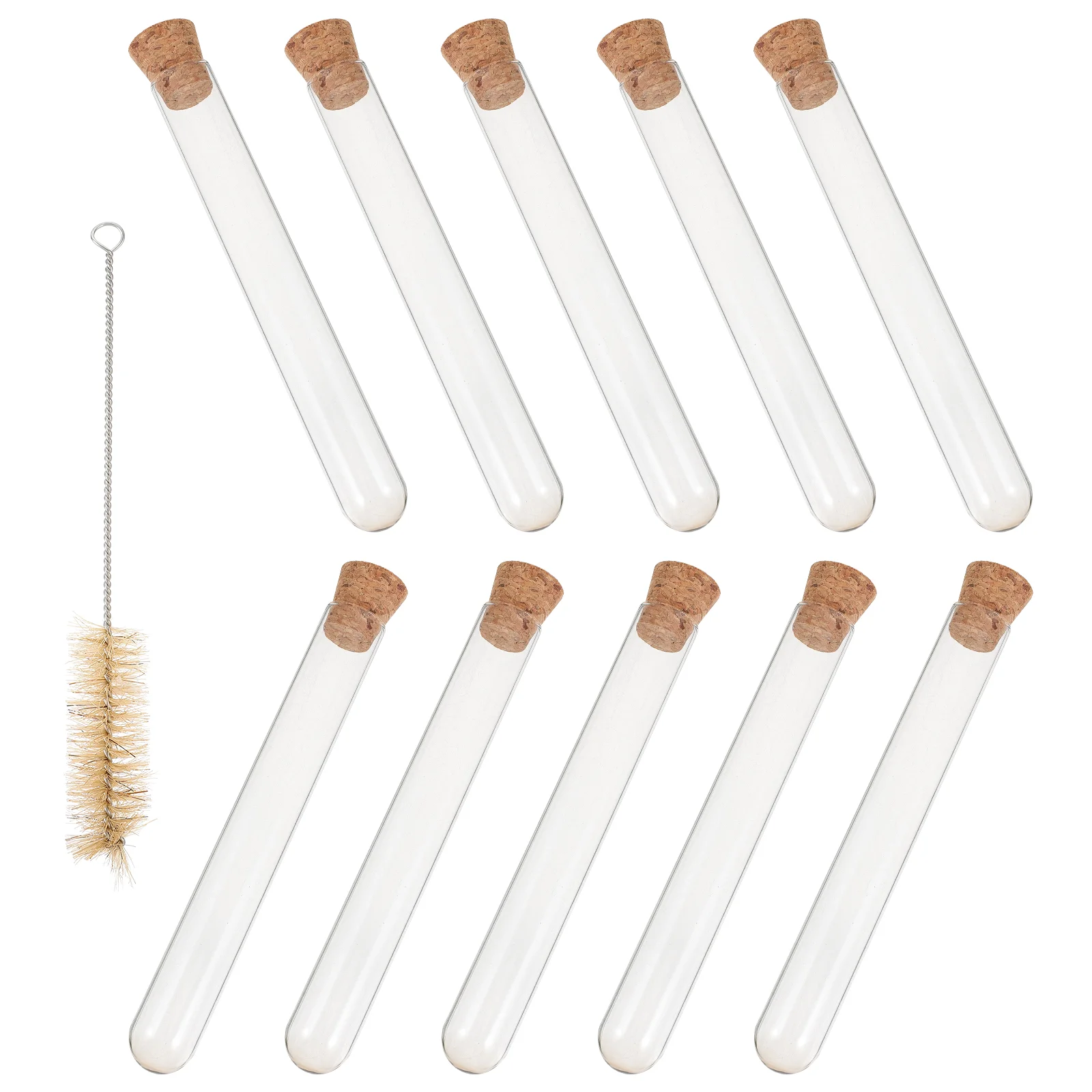 10 PCS Glass Clear Test Tubes with Cork Stoppers and Brush for Scientific Experiments Powder Liquid Storage 20x150mm