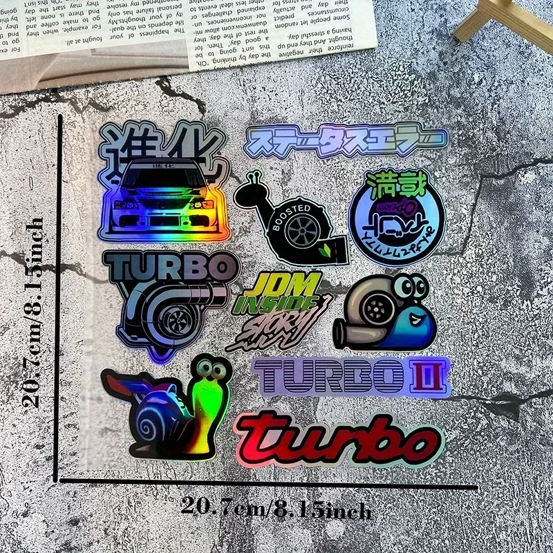 مجموعة ملصقات سباق التوربينية الرائعة، شارات فريدة تتميز بشعارات Turbo ورسومات الحلزون الممتعة لتخصيص رحلتك
