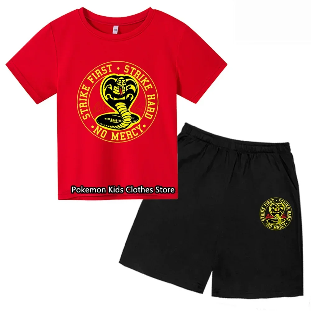 Boys Cobra Kai Tshirt Set Cartoon Anime Girls Clothes Kids Popular Harajuku T-shirt Children Summer Short Sleeve T Shirt Tops