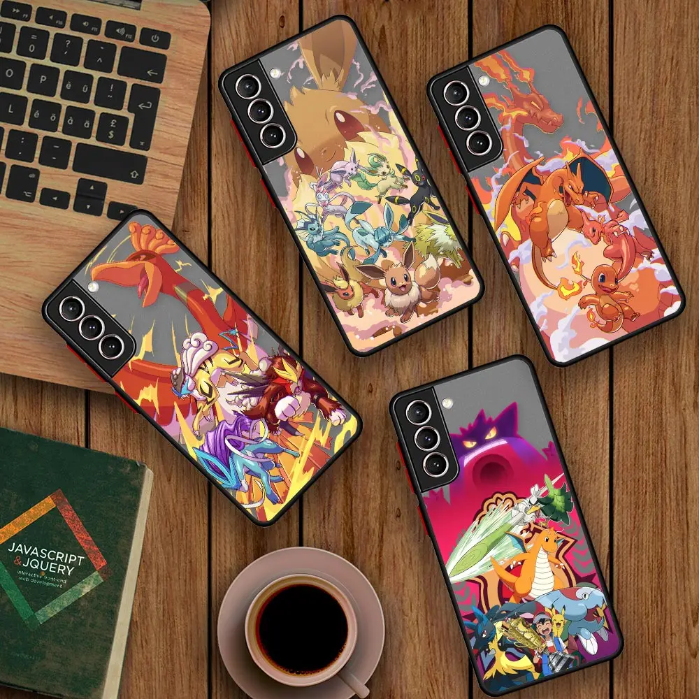 Pokemon Go Eevee Evolution Anime Galaxy S23FE Fundas For Samsung S22 S20 Ultra S21 S23 FE S10 Lite S9 S8 Plus Frosted Phone Case