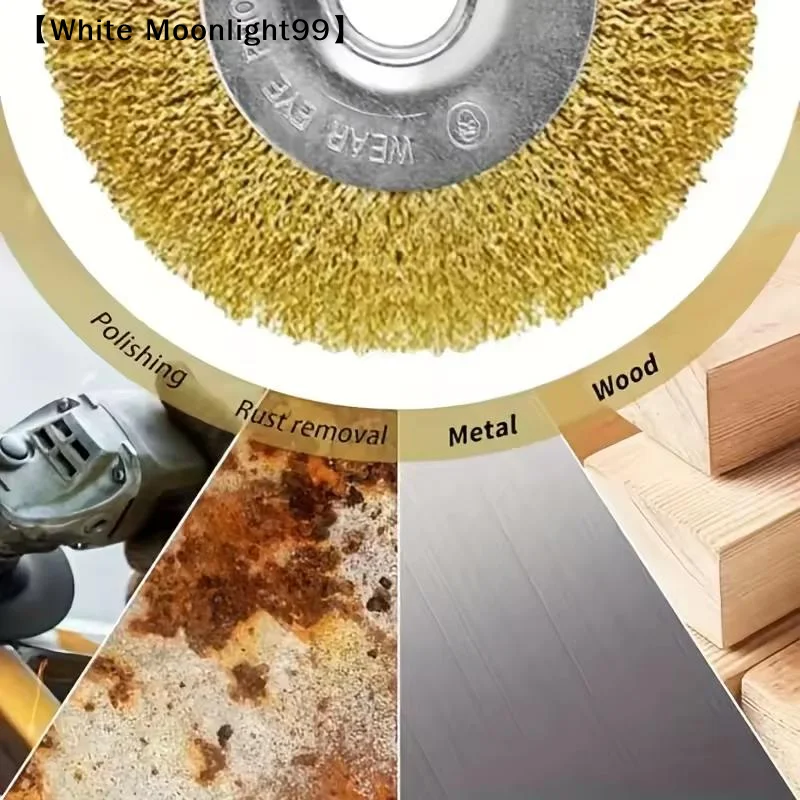 3Pcs Copper Wire Brush Set With Steel Wire Connector - Fine Round Head For Rust Removal, Sanding, And Cleaning〔White〕
