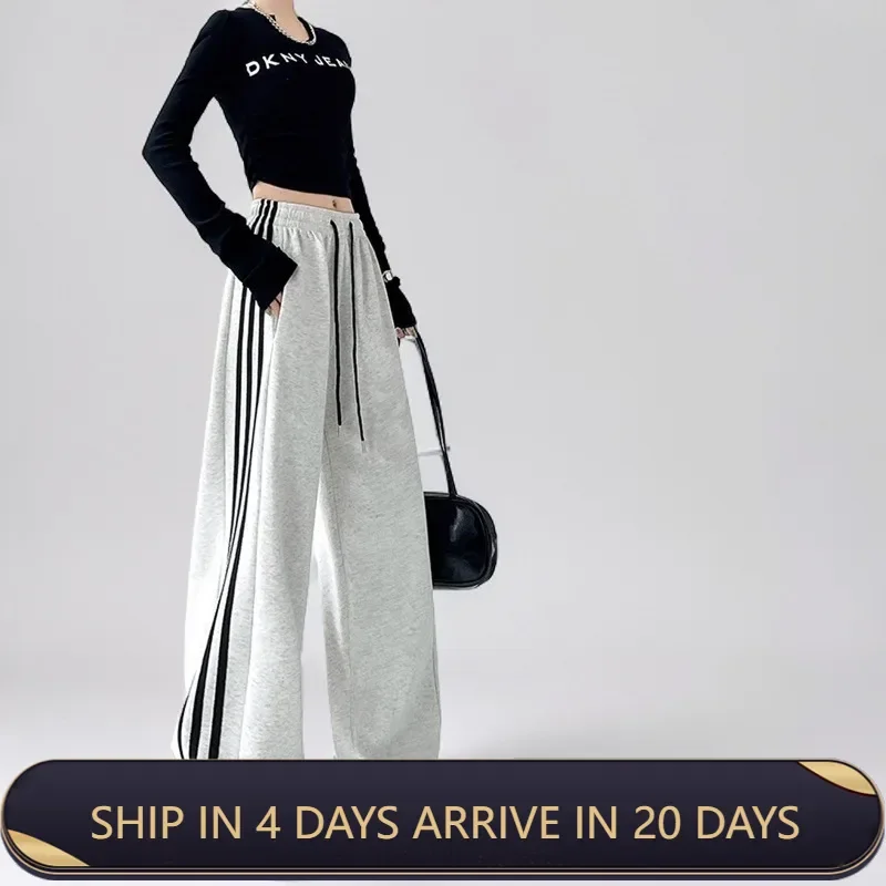 High Waisted Striped Two In One Sports Pants For Women With Ankle Cuffs Elastic Waistband Straight Leg Versatile Casual Pants