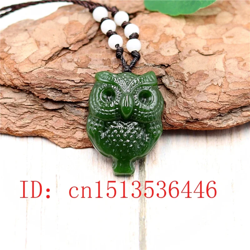 

Natural Green Chinese Jade Owl Pendant Necklace Charm Jewellery Fashion Accessories Hand-Carved Luck Amulet Gifts