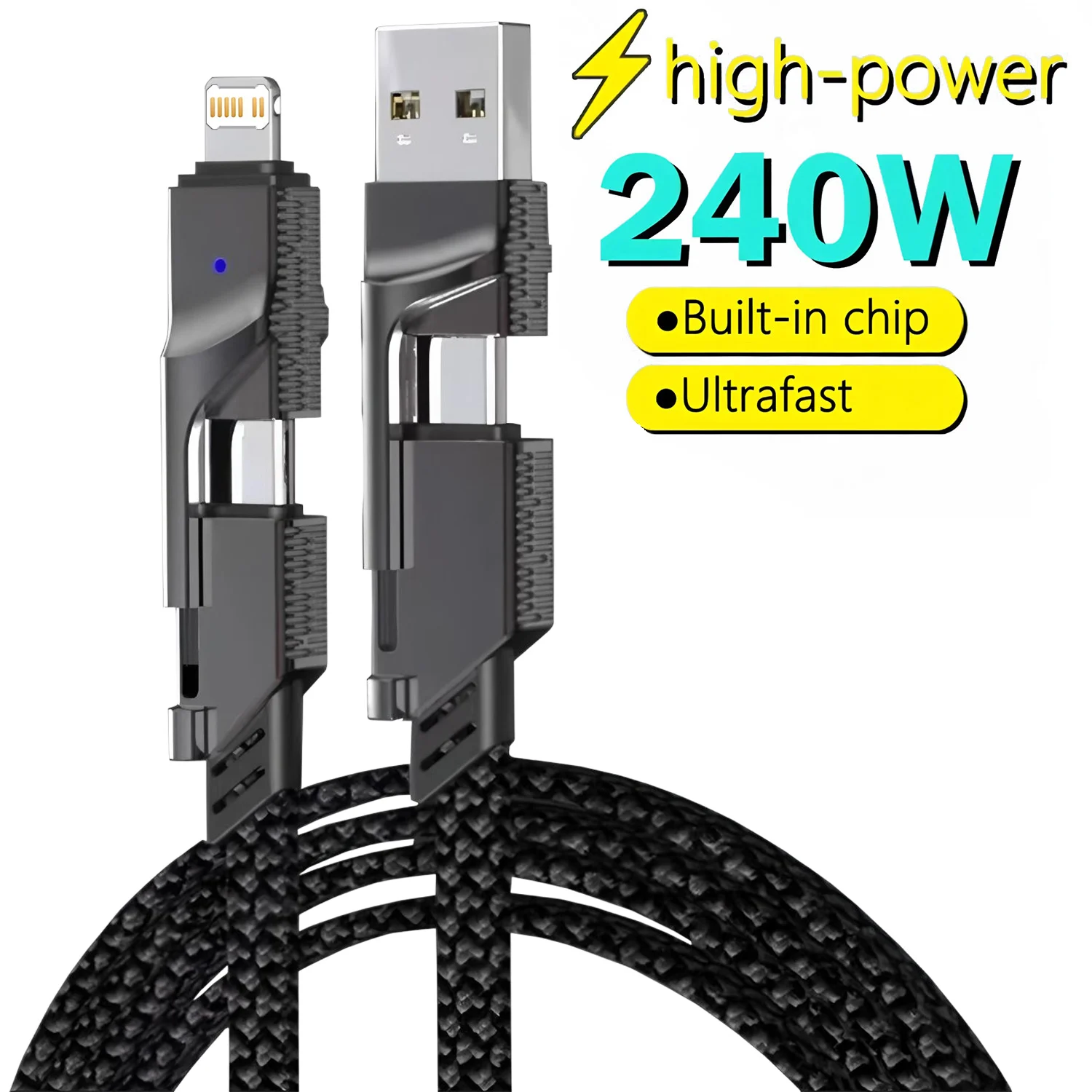 4-IN-1 240W USB Type C To USB C Cable PD Fast Charger Wire For iPhone 16 Pro Max 15 iPad Xiaomi Samsung Tablet 1M Data Cord