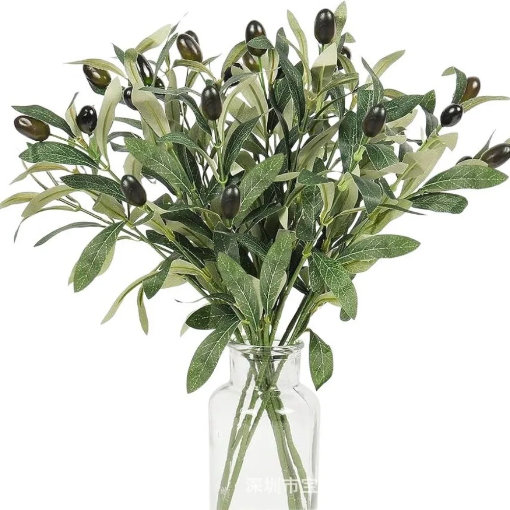 Rama de Olivo Artificial Individual con Frutos, Hojas de Olivo Falsas para Decoración de Bodas, Jardines, Salas de Estar, Arreglos Florales para el Hogar