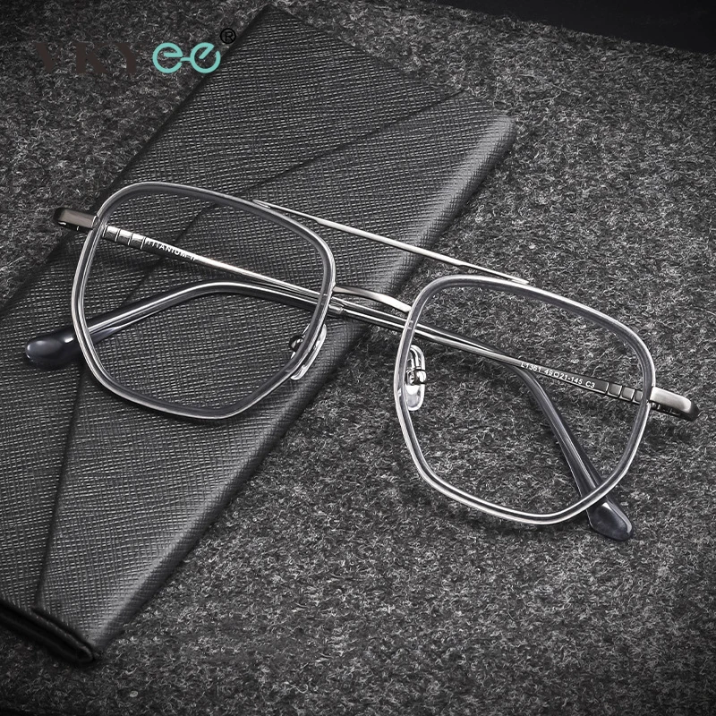 vicky-新しい幾何学パイロットオーバーサイズダブルブリッジレトロフレーム抗ブルーライト老眼鏡男性超軽量純チタン-l1361