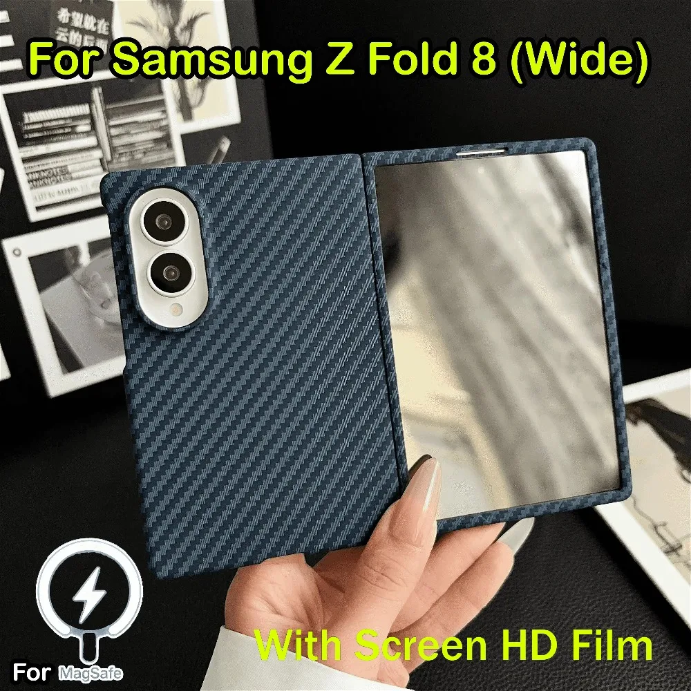 Luxury Carbon Fiber Texture Hard PC Case for Samsung Z Fold 8 Wide Ultra 7 6 5 4 9H Glass Film for Magsafe Magnetic Charge Cover