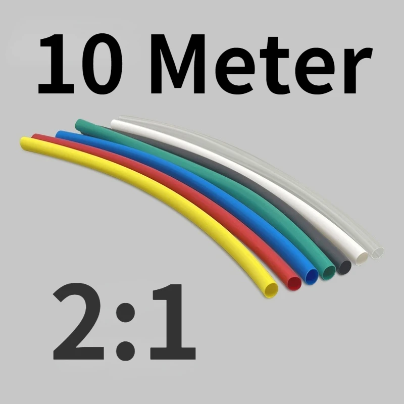 10 Meter 2:1 Polyolefin Shrink Heat Shrinkable Tub Insulation Repair Wire 1 2 3 5 6 mm Various Colors Heat Shrink Tubing