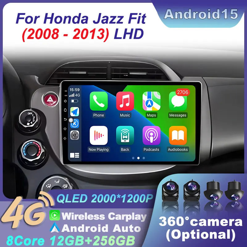 

For HONDA JAZZ FIT 2008 -2013 LHD Android 15 Carplay Car Navigation GPS Screen Wireless Radio Stereo Auto Multimedia Player WIFI