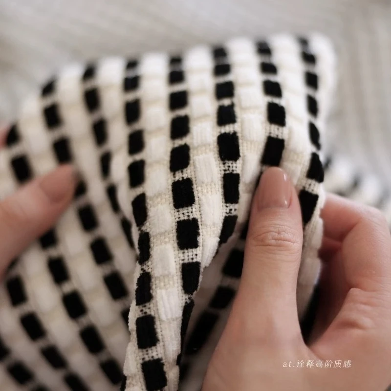 French Small Fragrance Bedroom High-end Black and White Small Plaid Chenille Blackout Light Luxury in The Living Room Curtain