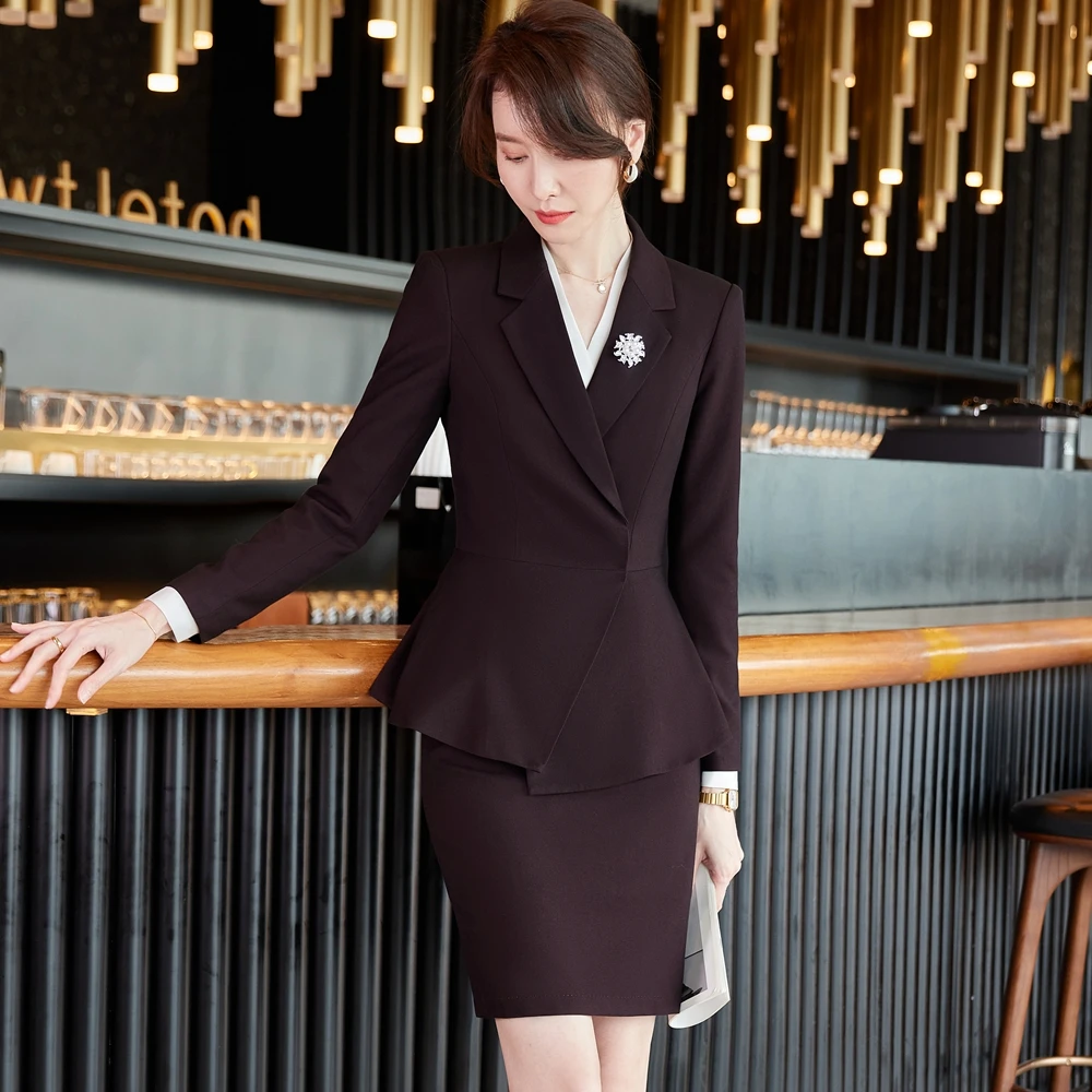 Autumn Formal Ladies Claret Strip Blazer Women Business Suits with Sets Work Wear Office Uniform  Large Size Skirt Jacket Spring