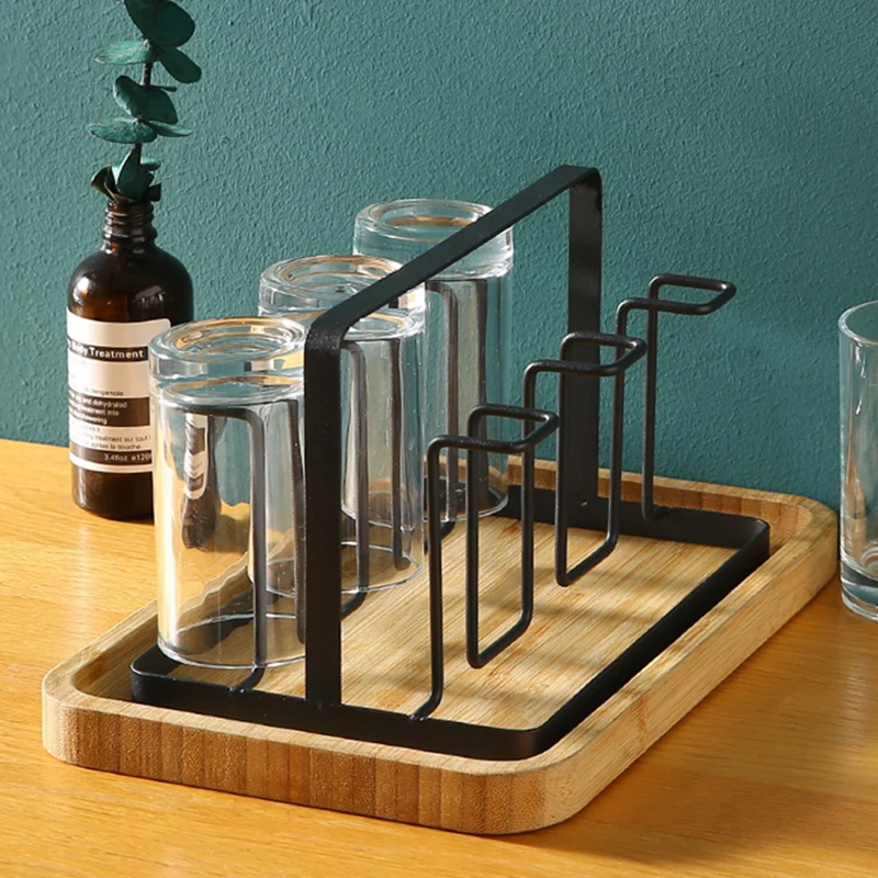 6 Glass Cups Stand Holder Drying Shelf Kitchen Water Cup Rack Home Hanging Drainer Storage Rack Accessories