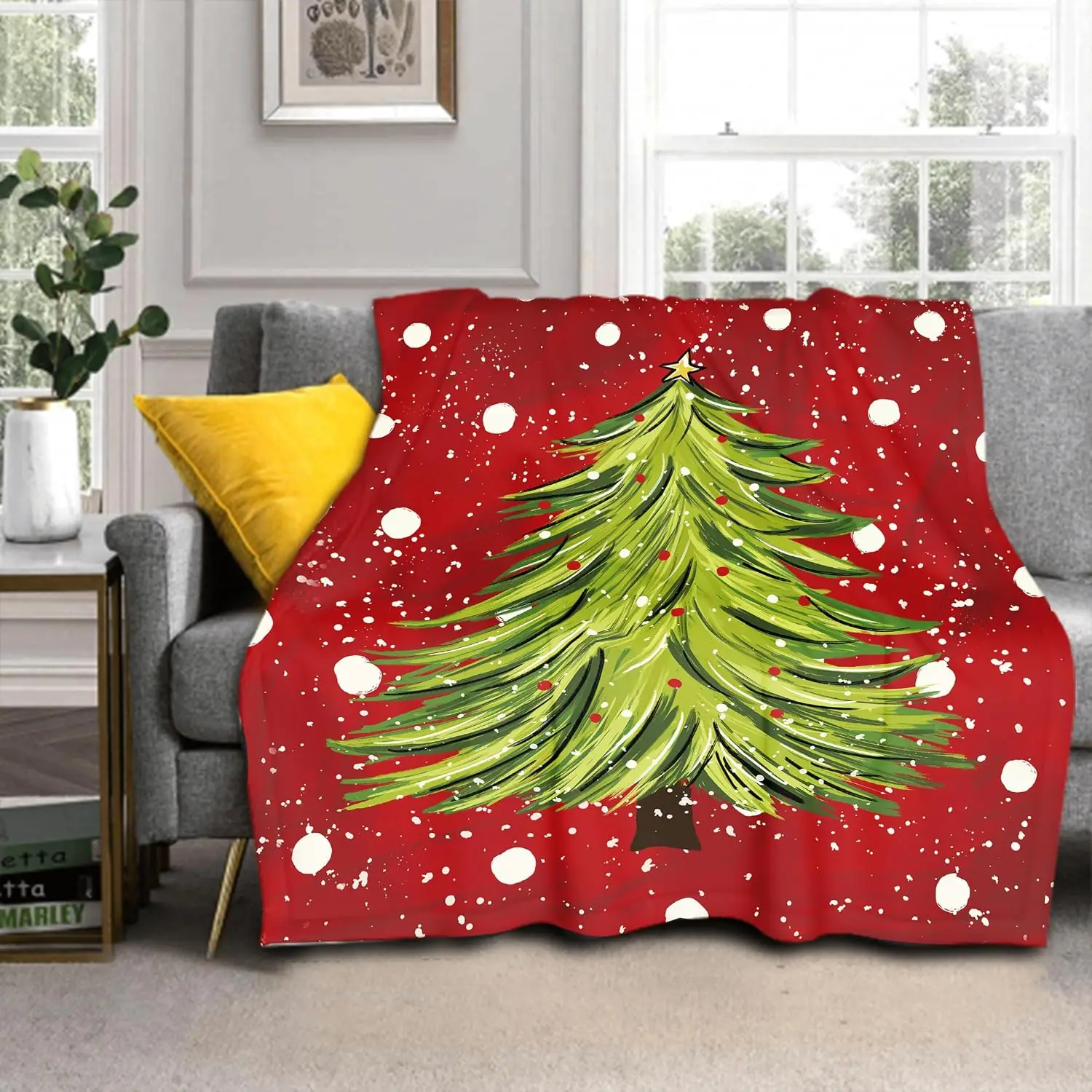 New in 2026Christmas Red Blanket Soft Flannel Lightweight Green Tree Snowflake Throw Blanket Cozy Warm Blankets Xmas Winter Holiday Home Party Decor On Living Room Sofa Couch Bed 40x50 inch