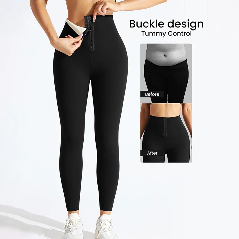 New Adjustable Buckle Sharkskin Leggings Women Autumn Winter Plus Fleece Warm Black Leggings Woman Tummy Control Shaping Clothes