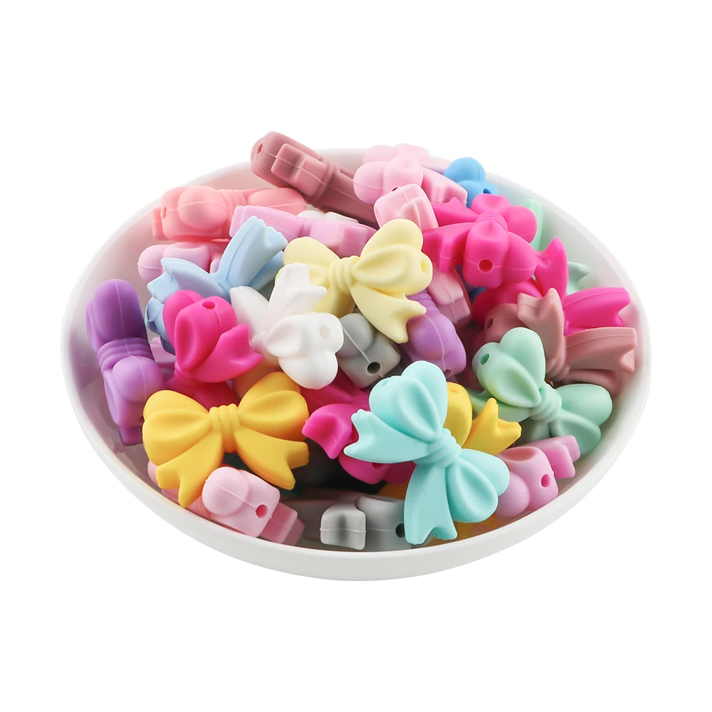 Sunrony 10pcs Bowknot Silicon Beads Bow Tie Beads DIY For Jewelry Making DIY KeyChain Necklace Necklace Accessories