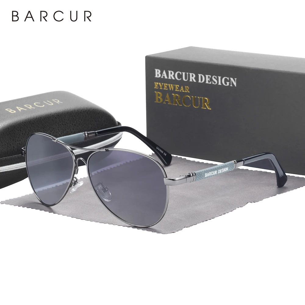 

BARCUR Design Sun Glasses for Men Memory Alloy Frame Pilot Gradient Polarized Sunglasses Man Female Shades Oculos De Sol