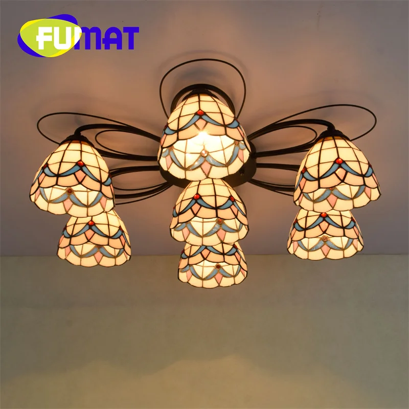 FUMAT Tiffany stained-glass chandelier for living room Dining Room bedroom Boho style multi-head ceiling light  decor