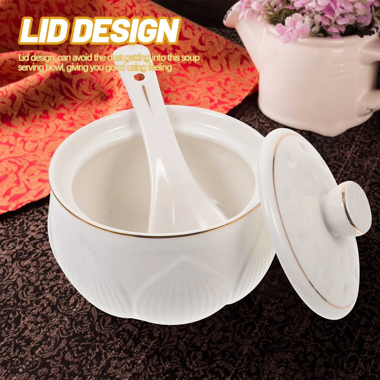 

Ceramic Stew Pot Lidded Soup Bowl Smooth Surface Easy Clean Multiuse Hot Tureen Stew Cup Ceramic Bowls with Lids