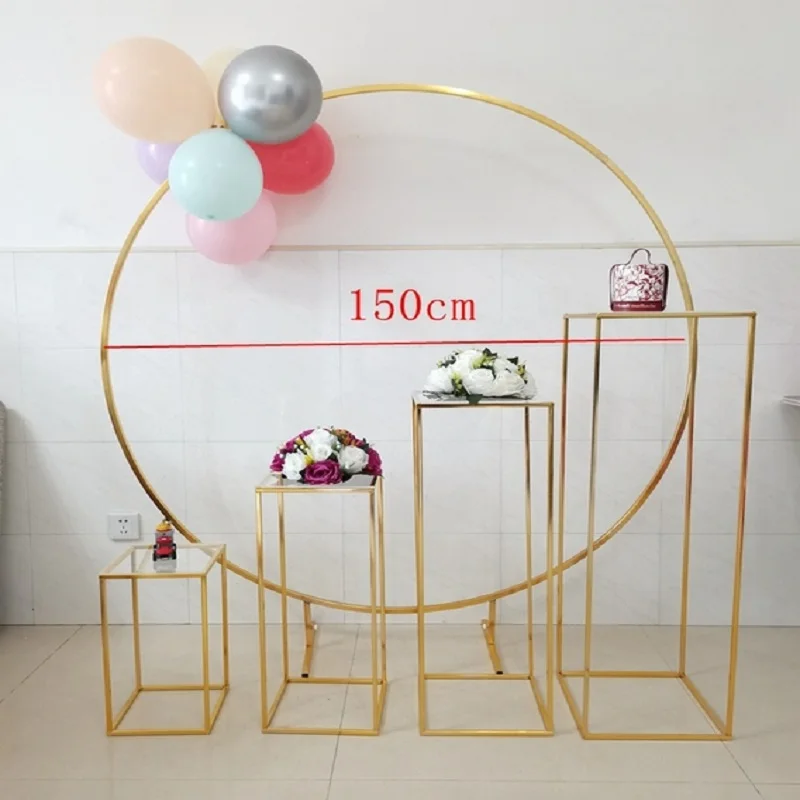 5pcs Iron Circle Arch Flower Plinth Pillar Cake Stand Balloons Craft Billboard Display Rack For Wedding Birthday Party Backdrops