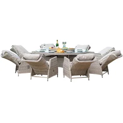 Reclining 8 Seat Round Dining Table Chair Set Aluminum Patio Furniture Luxury Outdoor Furniture