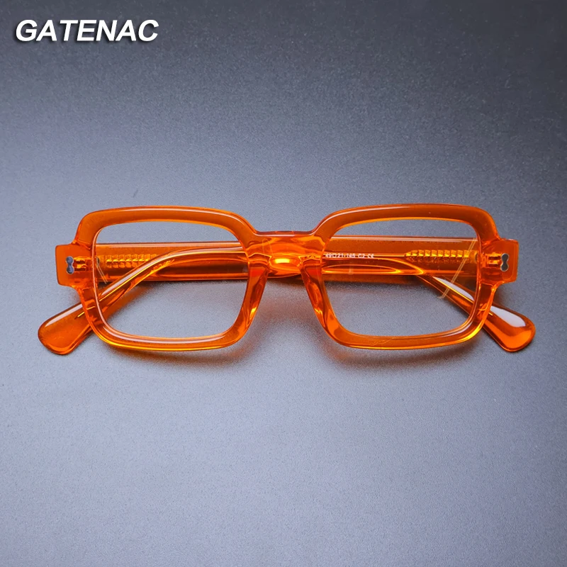 Gatenac Vintage Thick Acetate Glasses Frame Men Square Prescription Myopia Eyeglasses Frame Women Luxury Brand Eyewear