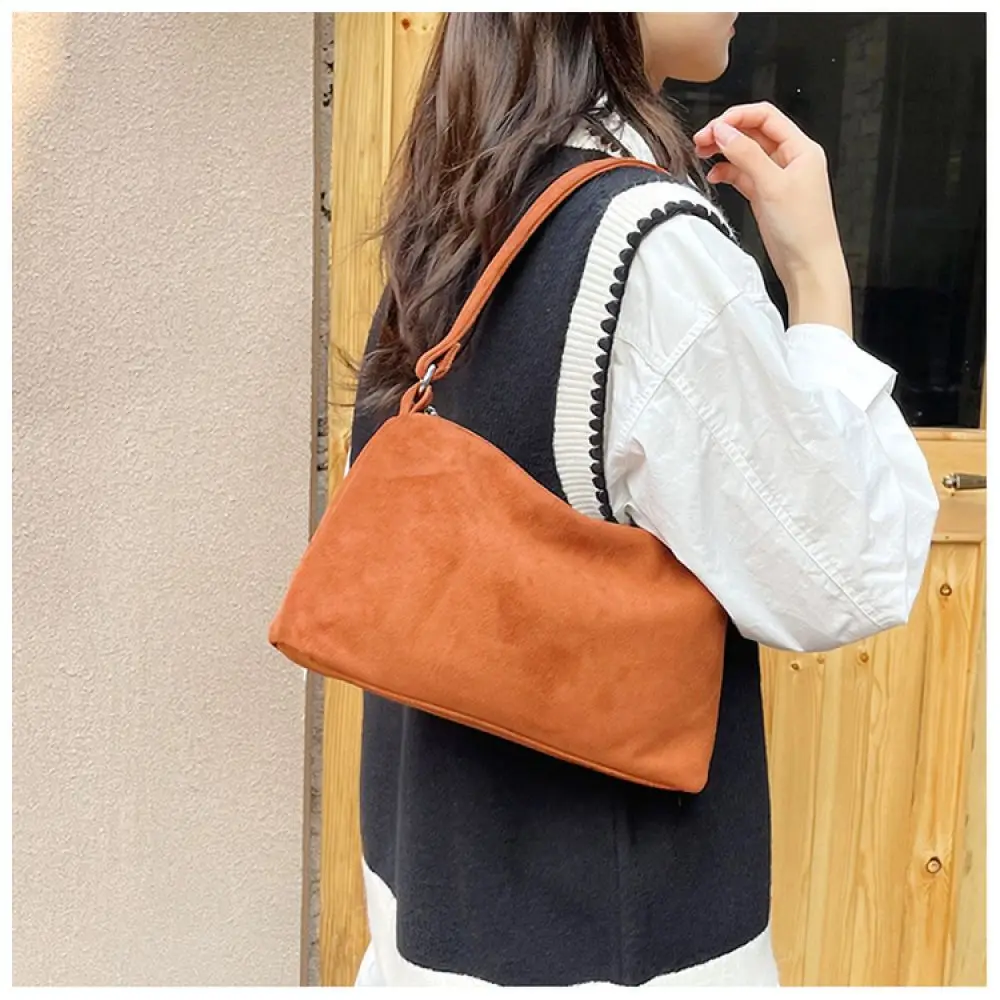 New Fashion Suede Shoulder Bag Women Retro Plush Underarm Handbag Minimalist Square Purse Soft Daily Stylish Totes Bag