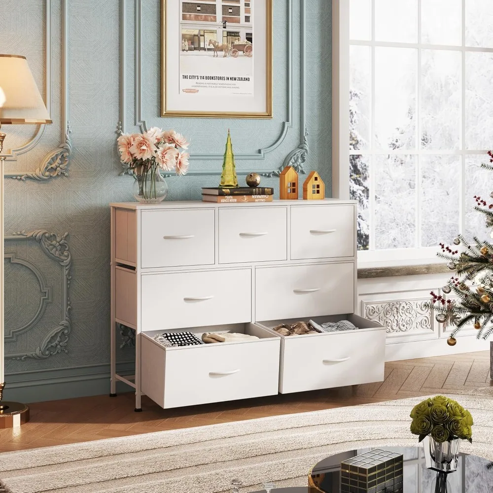 

Dresser with 7 Drawers, Dressers for Bedroom, Fabric Storage Tower, Hallway, Entryway, Closets, Sturdy Steel Frame