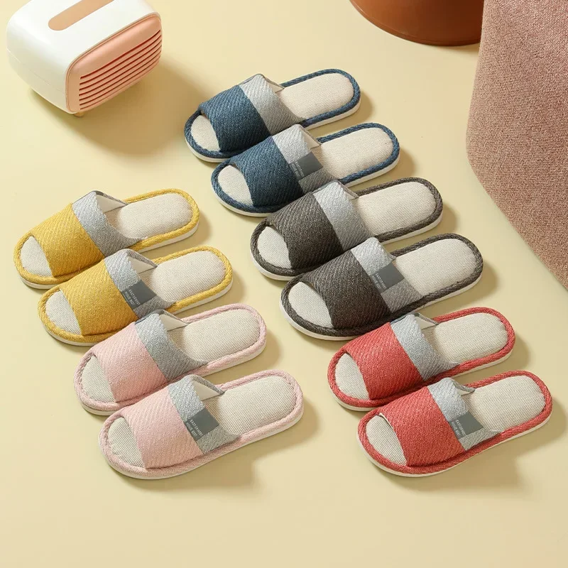 2024 Linen Slippers Seasonal Japanese Couple Indoor Wooden Floor Home Cooling Slippers Fabric Home Use Shoes for Women