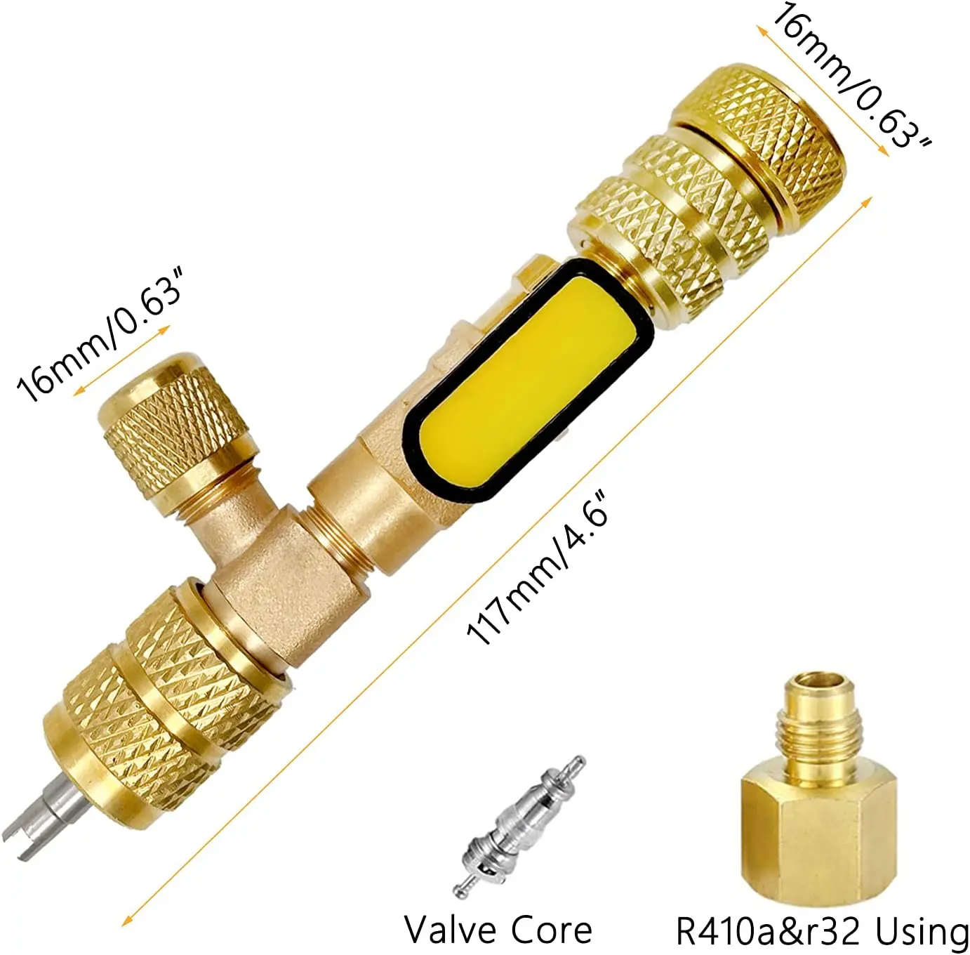 R410A R22 Valve Core Remover Installer Tool with Dual Size SAE 1/4 & 5/16 Port for R404A R407C R134A R12 R32 R600 HVAC System