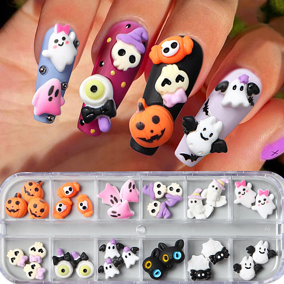 Cartoon Halloween Nail Decoration Soft Clay Black Cat Elf Skull Pumpkin Spider Eyes Y2k Nail Charms DIY Nail Supplies Nail Gem