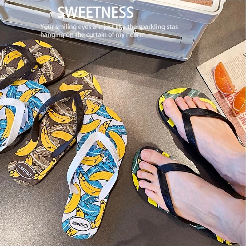 Banana Print Flip Flops Slippers Men Summer Anti-skid Outdoor Beach Sandals Household Slipper Students Slides Pantuflas Hombre