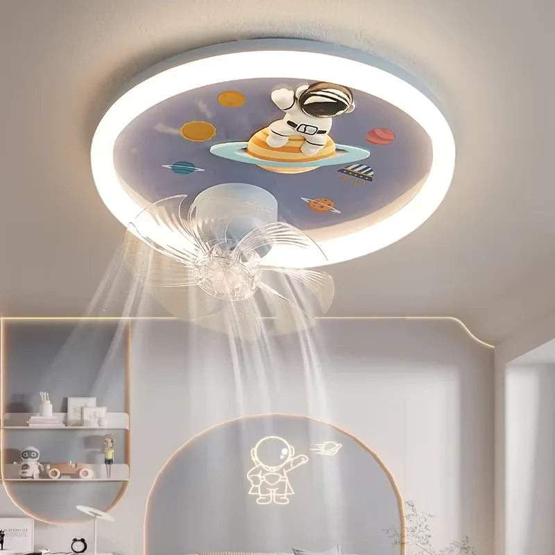 Modern Kids Room Ceiling Fan Light Cartoon Moon Astronaut Ceiling Lamp Boy Girl Bedroom Nursery Study Chandelier Ceiling Lights