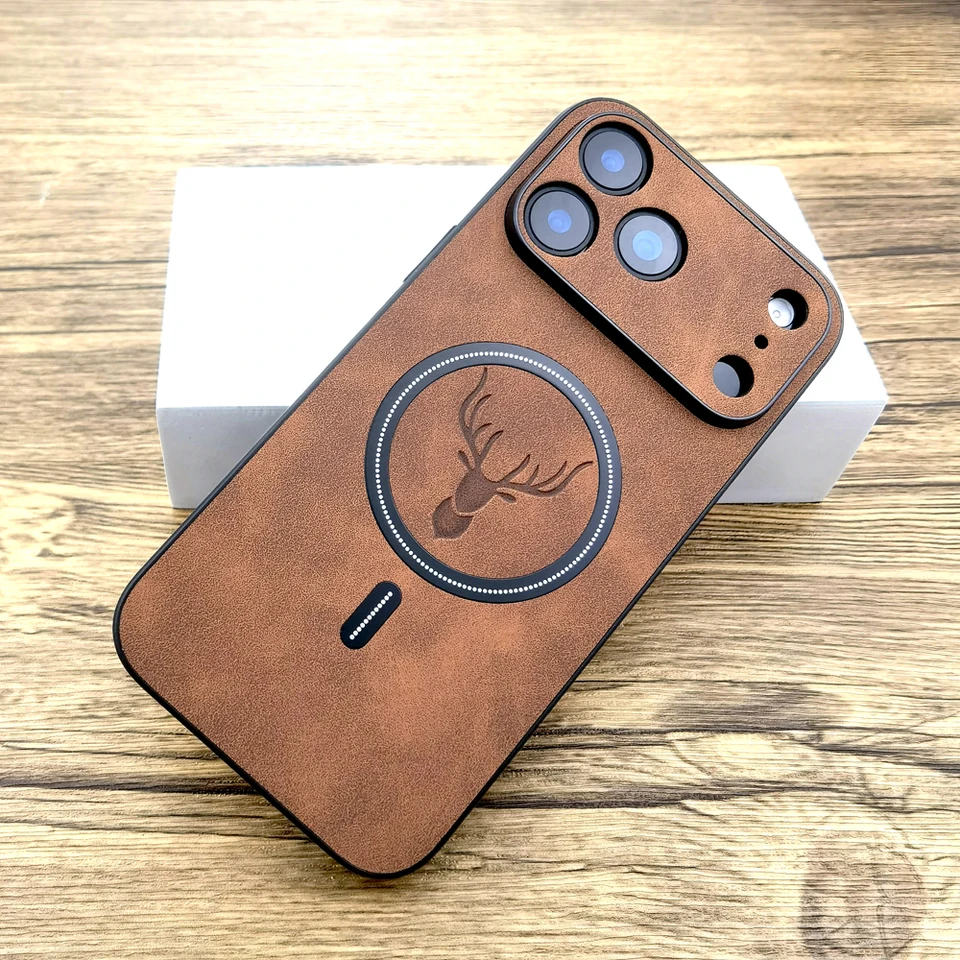 Funda de lujo de cuero Retra para iPhone 17 Air 16 E 16E 15 14 13 12 11 Pro Max 17Pro 16Pro Magsafe carga inalámbrica 6