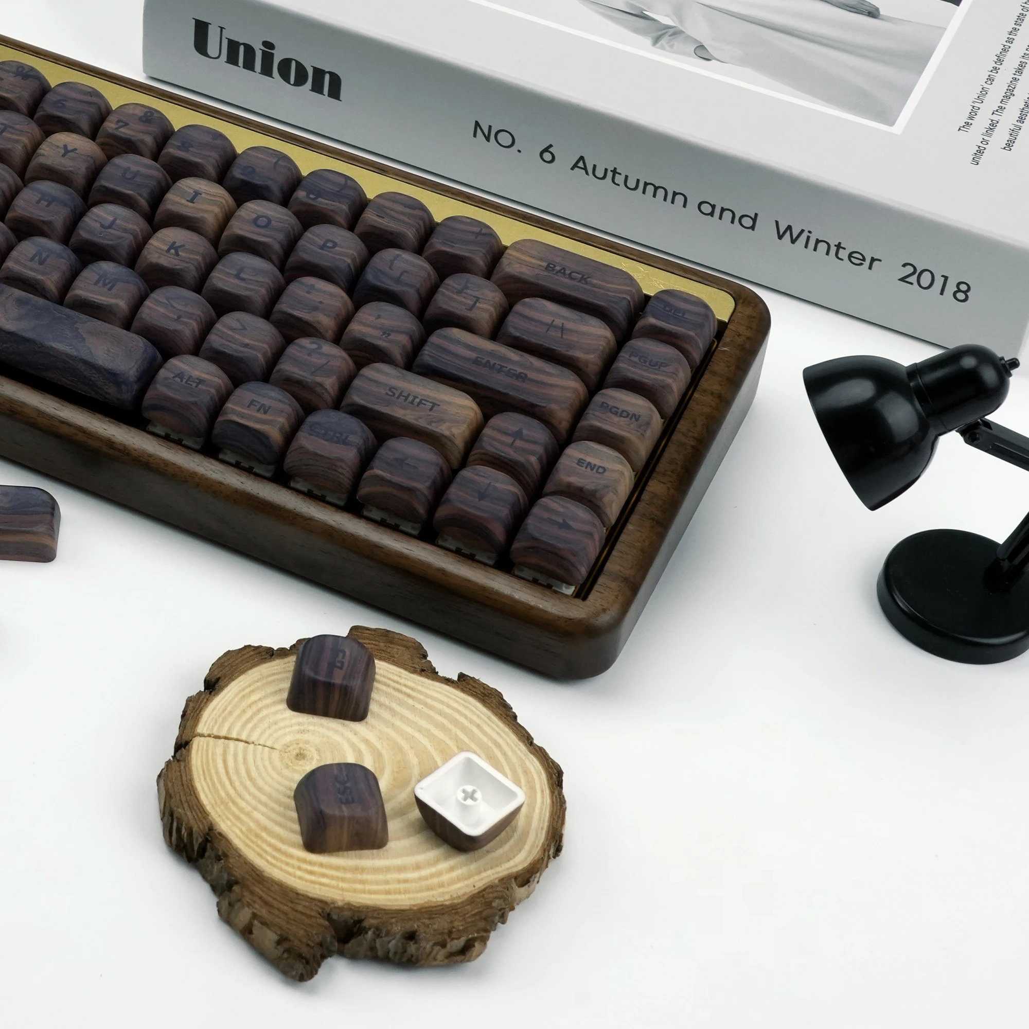 Walnut Texture MOA Profile Dye-Sub PBT Keycap Brown 130-Key Full-size Key Cap Include ISO Enter Mechanical Keyboard Caps Wood