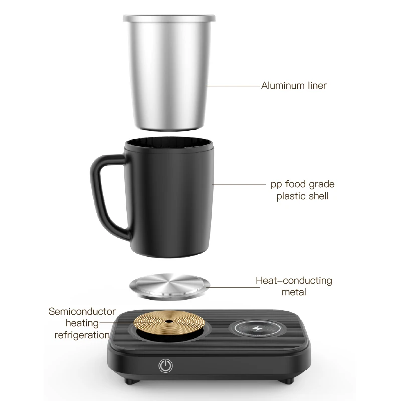 Smart 55 Degree 350ml Square Drinkware Self-Heating Cooling Mug 15W Fast Wireless Charger Phone Electronic
