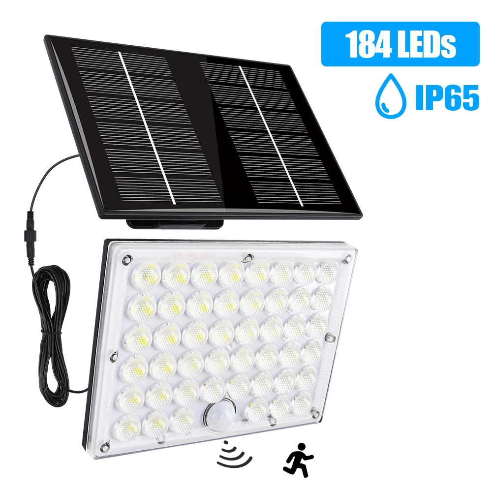 Solar Light Oudoor 184 LEDs Integrated Super Bright Motion Sensor Solar Wall Light Strong Power IP65 Solar Garden Light With 3 M