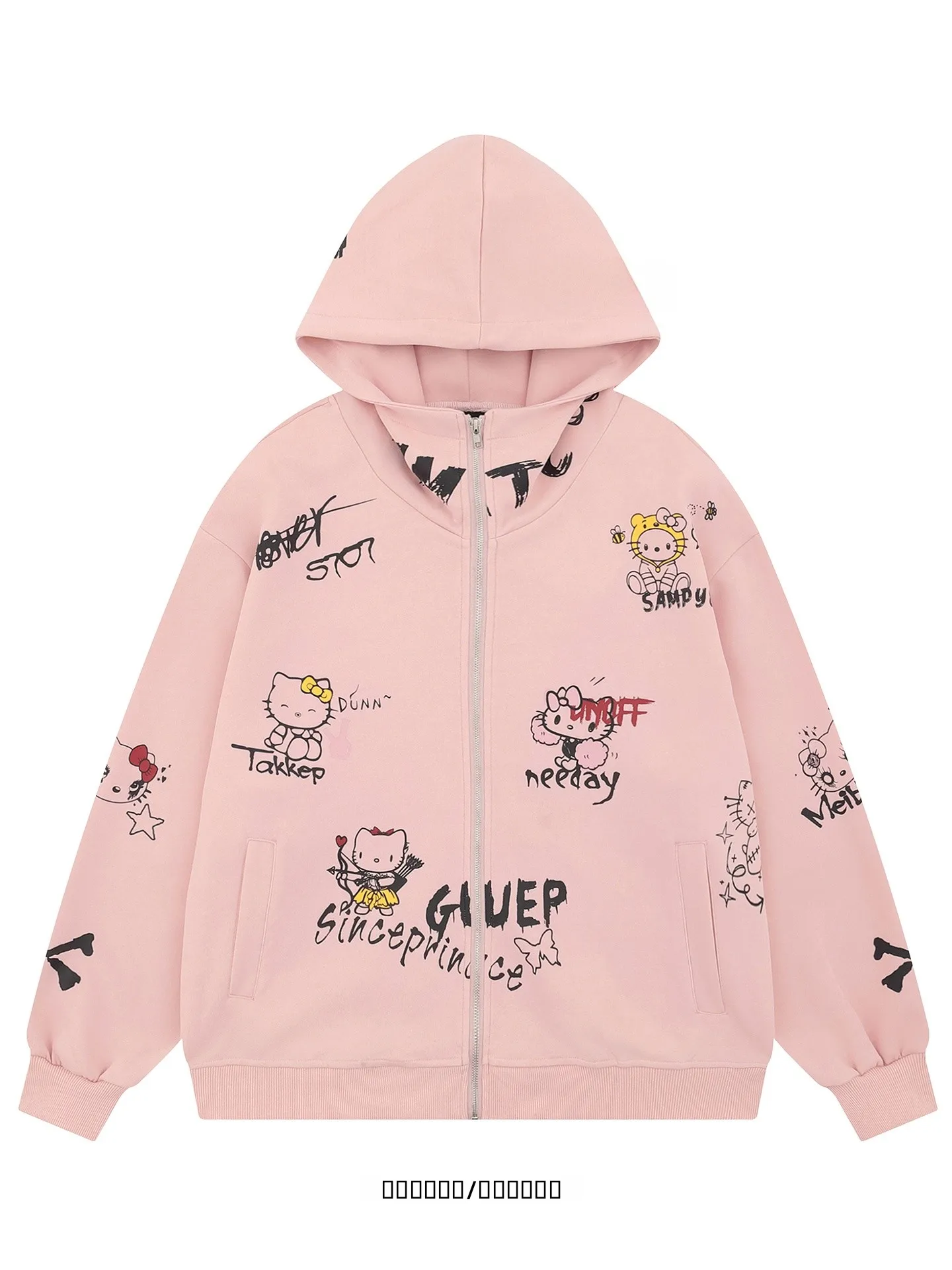 

Loose Fit ex Hoodie Jaet from Skin Korean Sle fiti Cartoon Print Breathable Long Sve Autumn Winter Coat