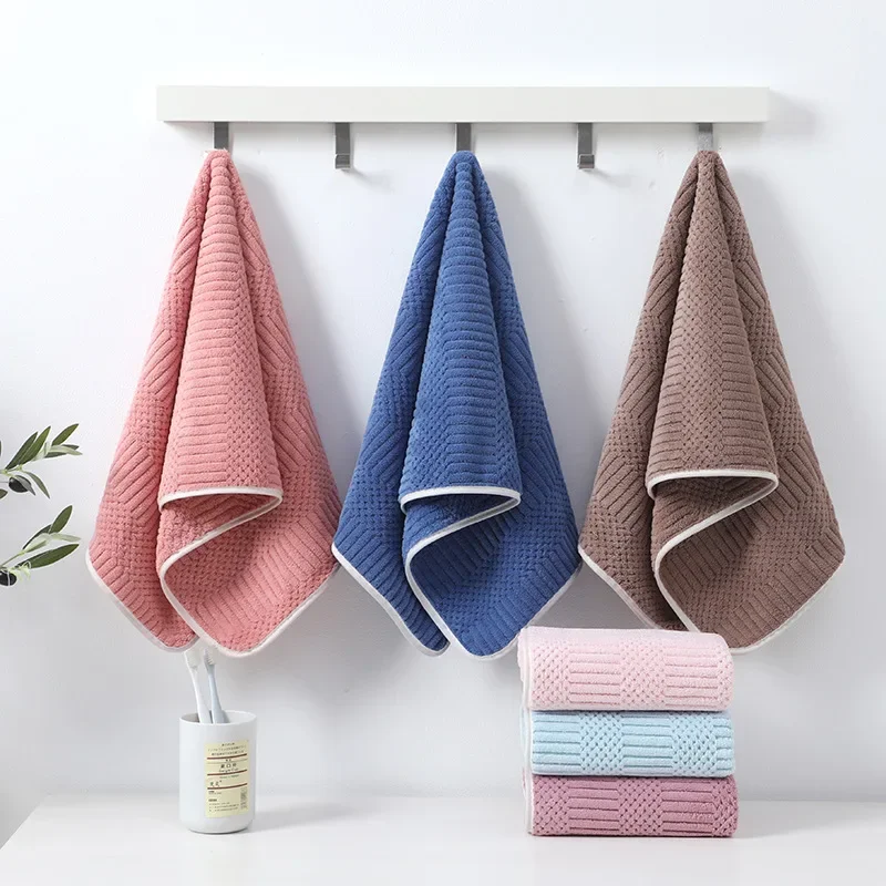 Coral fleece grid towel household water absorption is not easy to lose hair, face towel thickened soft cleansing face towel