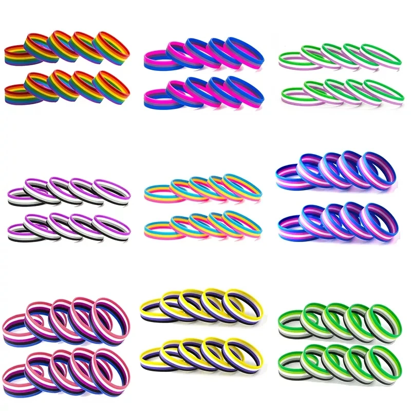 Sun Set pride Rainbow Pansexual Asexual Silicone Bracelets Pride LGBT Rubber Bangle for Women Men