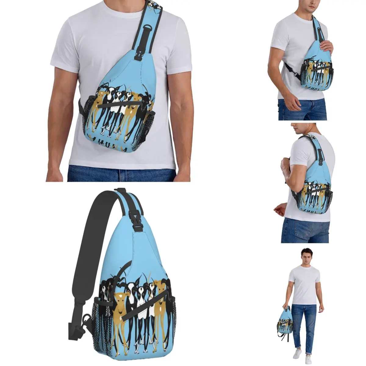 Windhund Whippet kleine Schulter taschen Brust Cross body Schulter Rucksack Wandern Reise Tages rucksäcke Lurcher Hund Galgo Cartoon gedruckt