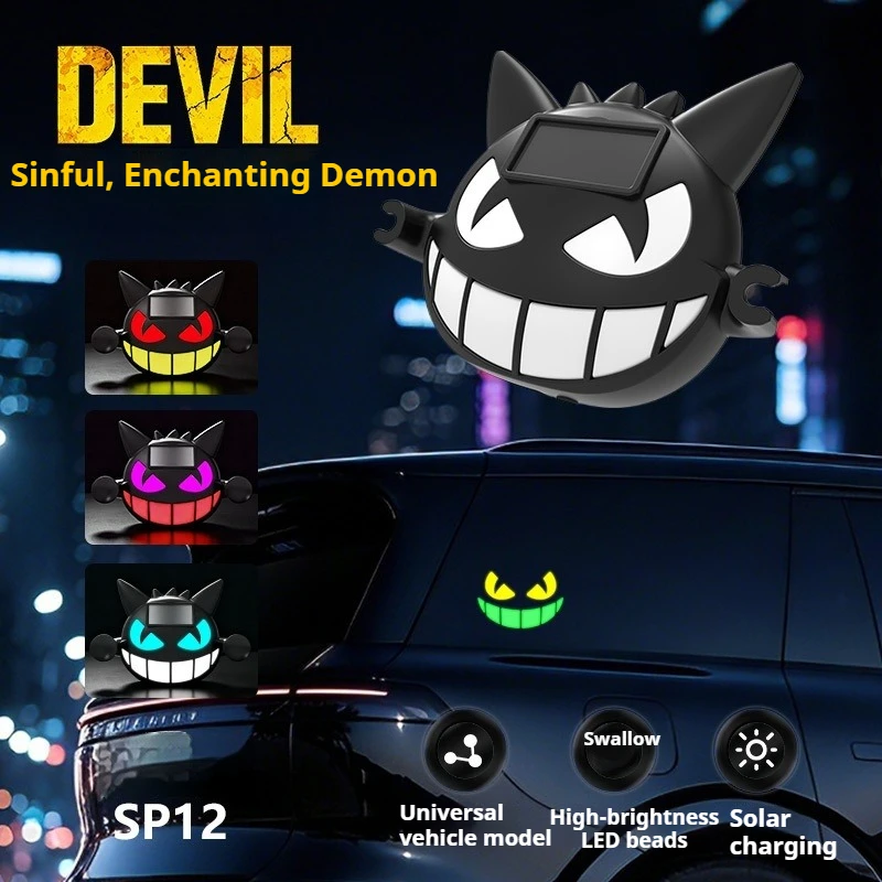 Solar-powered Evil Devil's Eye LED in-car Ambient Light Rear Window Dynamic Expression Warning Light